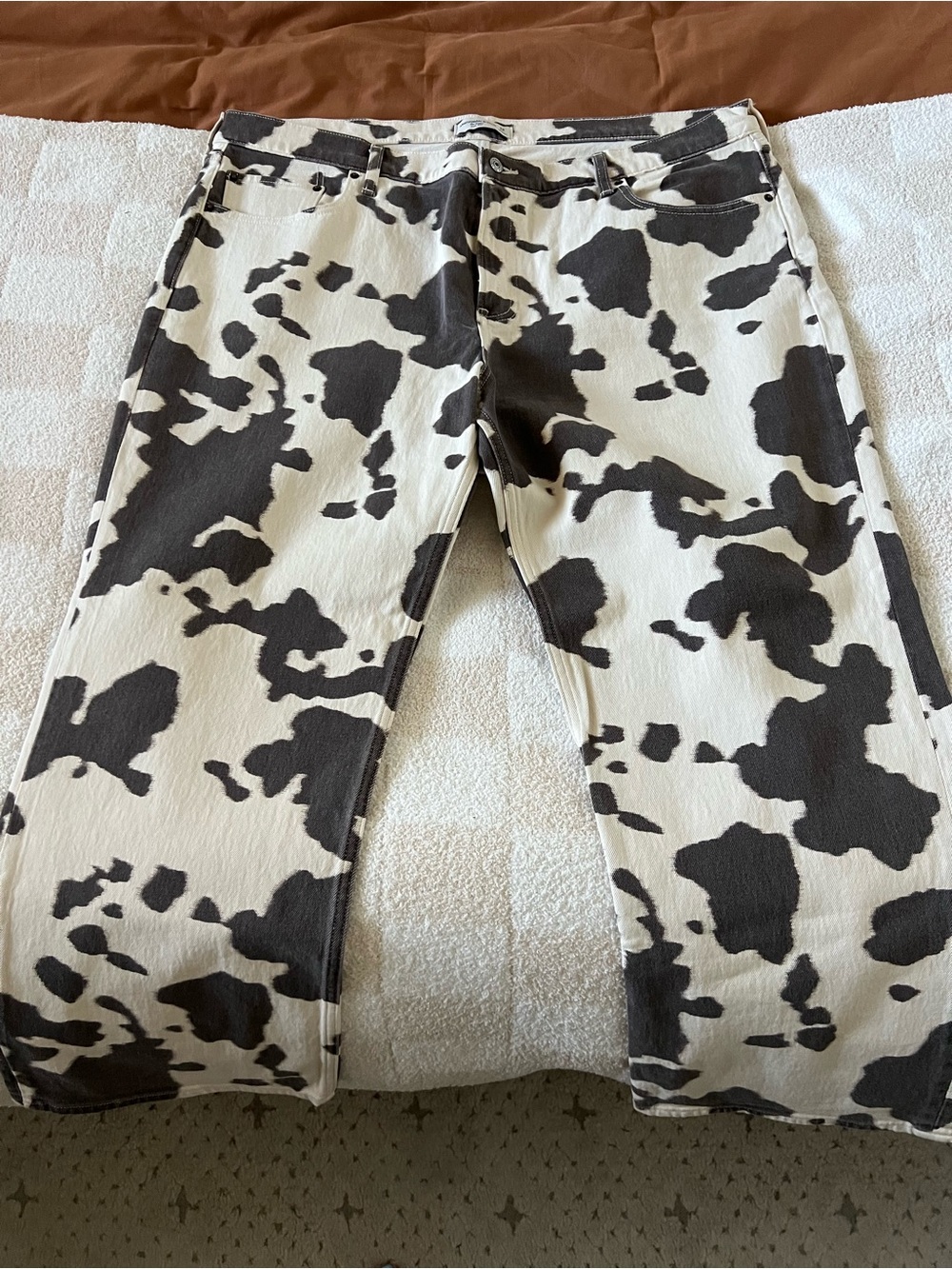 Abercrombie & Fitch Black and White Cow Print Straight Leg Jeans